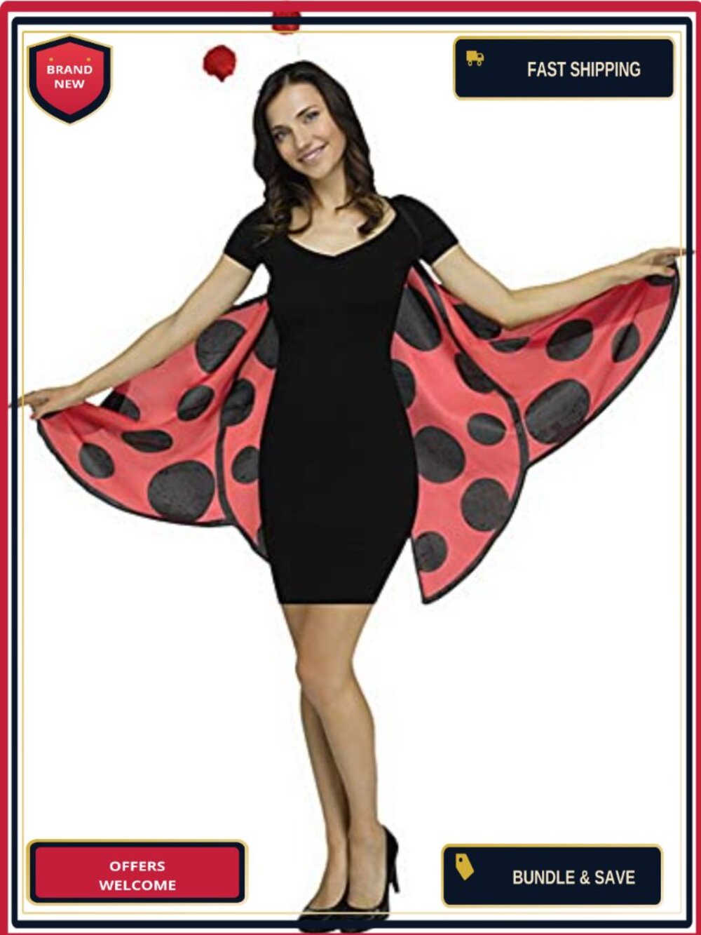 Ladybug Costume Wings with Headband for Halloween Dress-Up